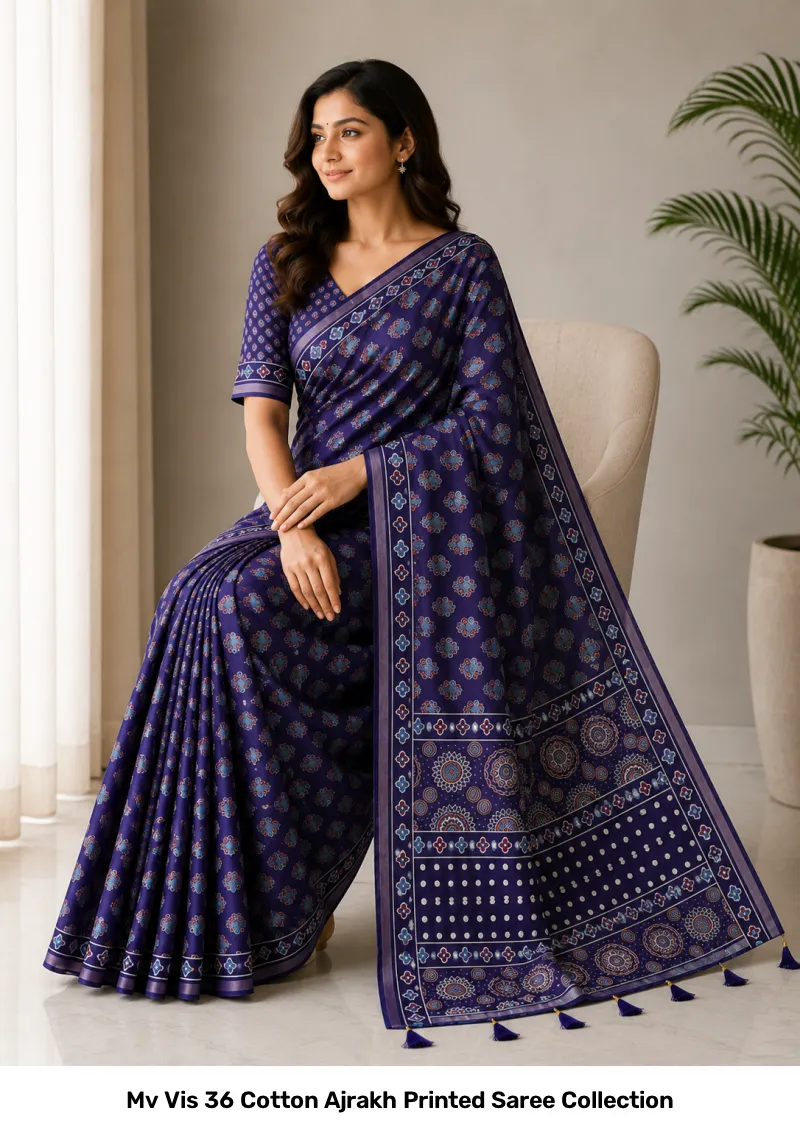 Mv Vis 36 Cotton Ajrakh Printed Saree Collection - Image 12