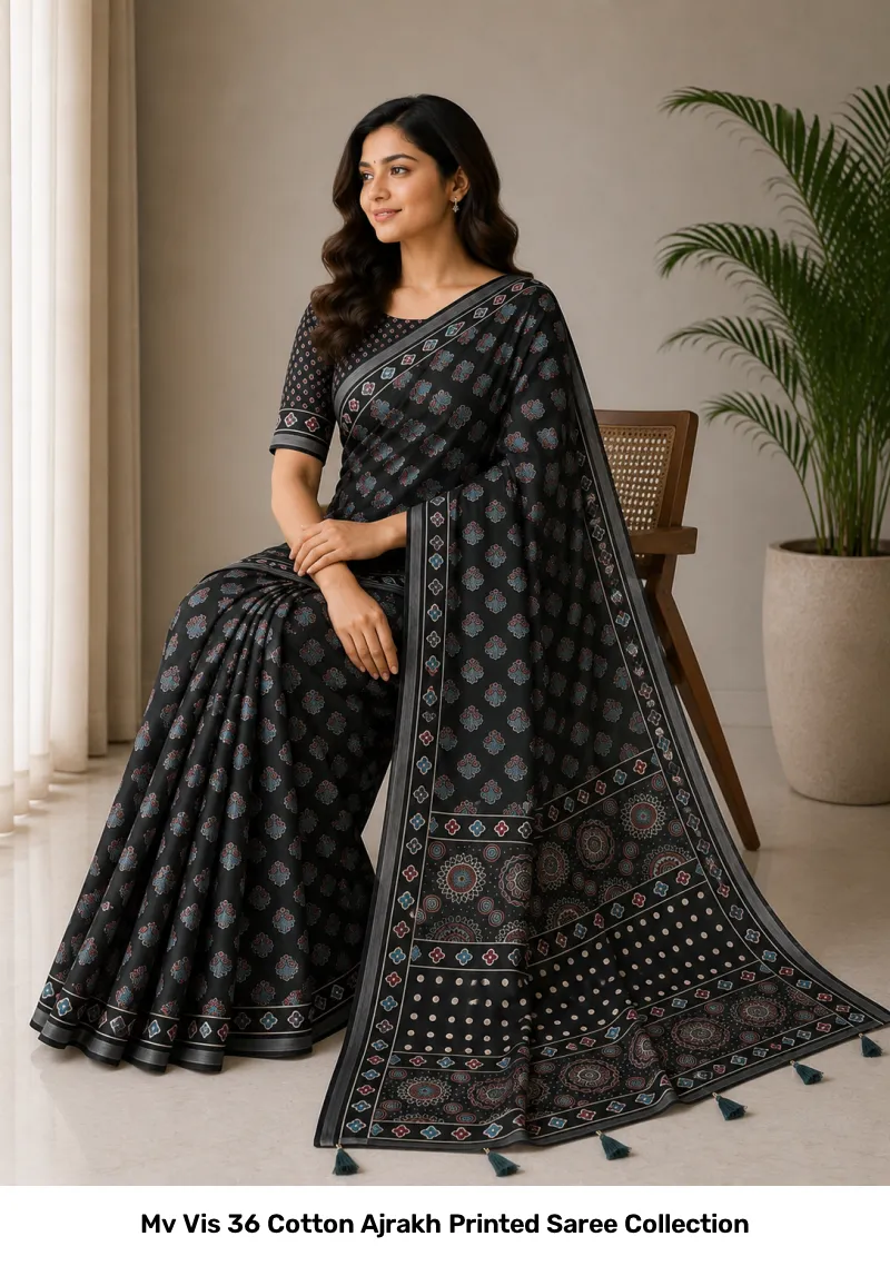 Mv Vis 36 Cotton Ajrakh Printed Saree Collection - Image 2