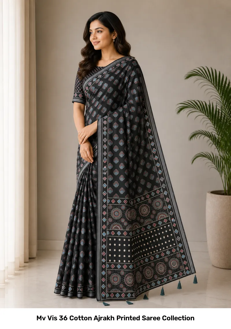 Mv Vis 36 Cotton Ajrakh Printed Saree Collection - Image 3