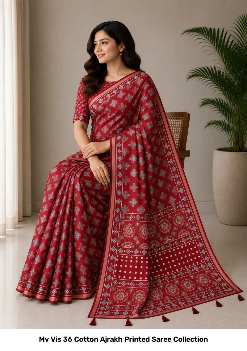 Mv Vis 36 Cotton Ajrakh Printed Saree Collection - Image 5
