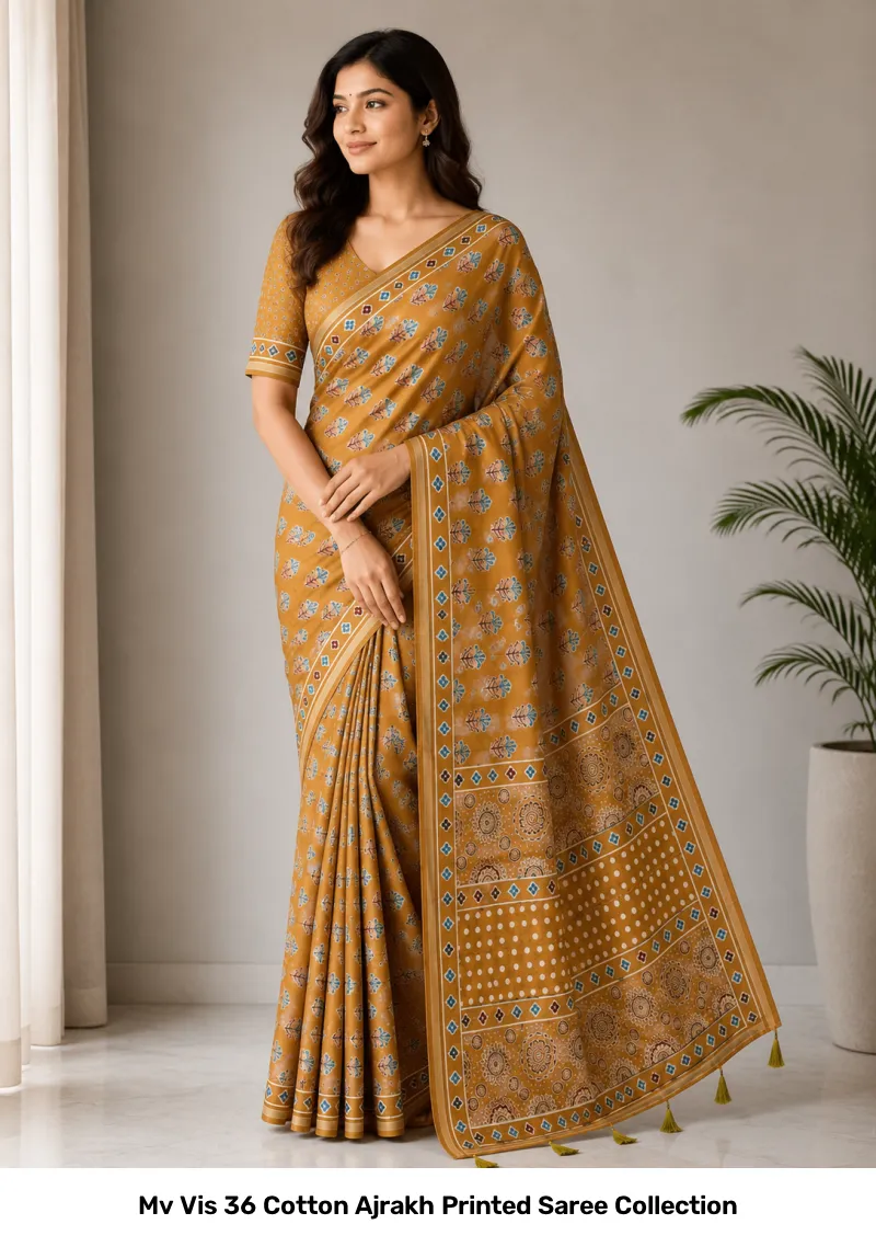 Mv Vis 36 Cotton Ajrakh Printed Saree Collection - Image 6
