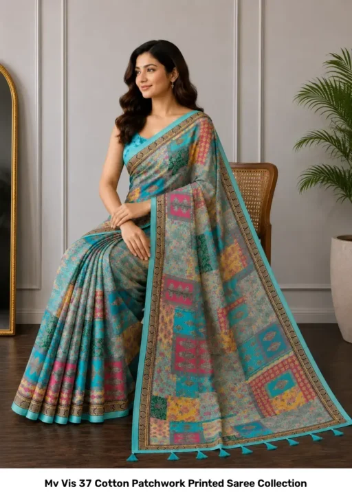 Mv Vis 37 Cotton Patchwork Printed Saree Collection