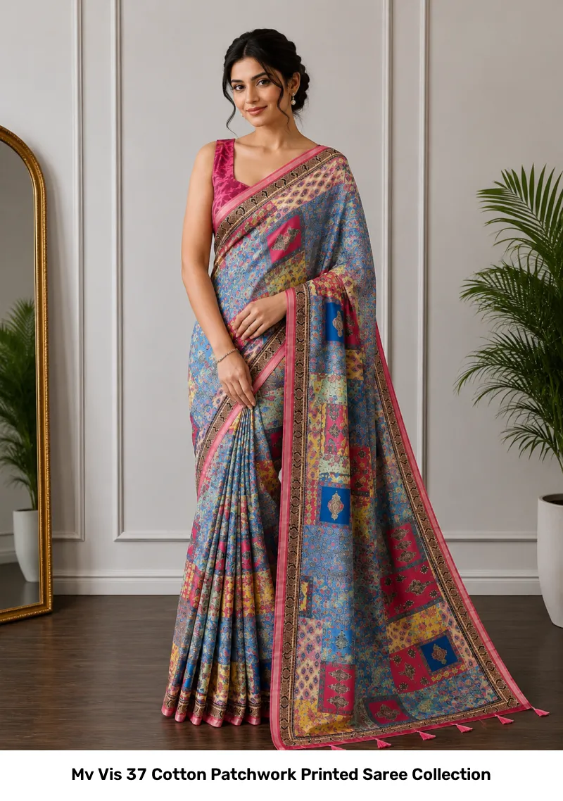 Mv Vis 37 Cotton Patchwork Printed Saree Collection - Image 11