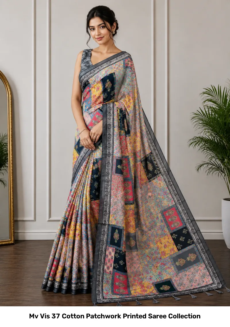 Mv Vis 37 Cotton Patchwork Printed Saree Collection - Image 13