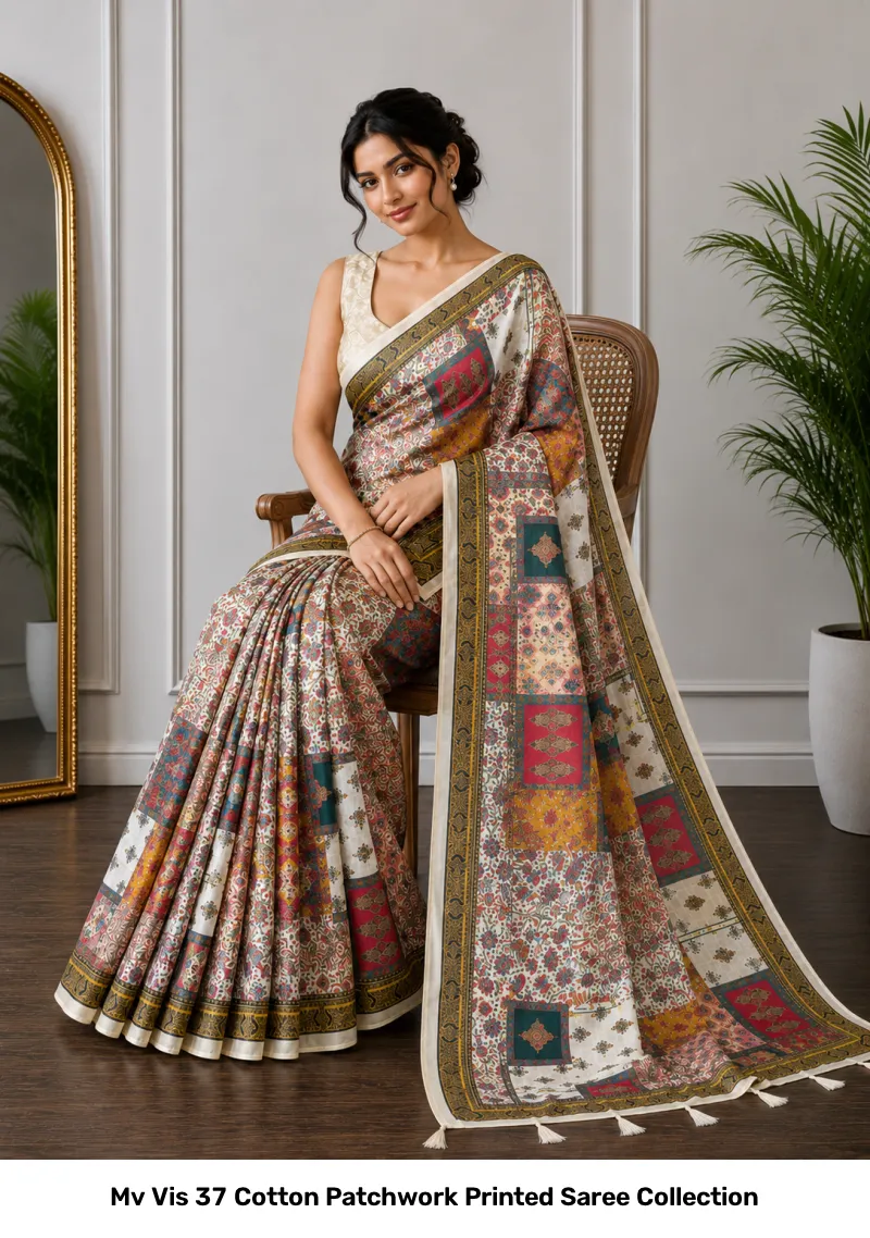 Mv Vis 37 Cotton Patchwork Printed Saree Collection - Image 4