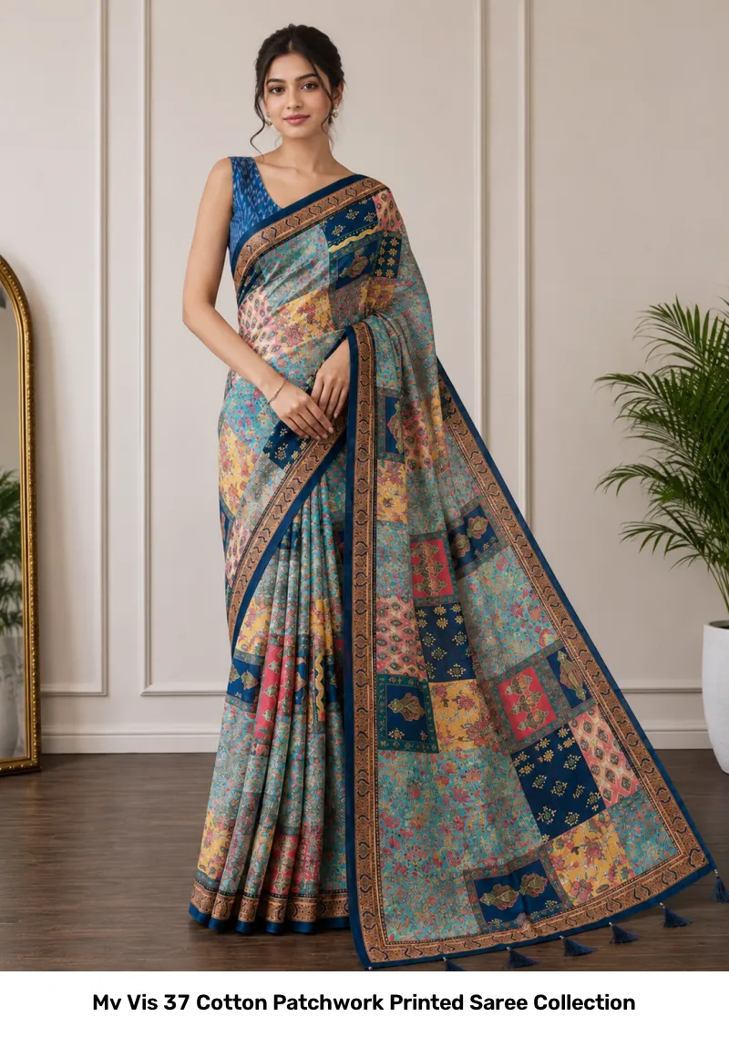 Mv Vis 37 Cotton Patchwork Printed Saree Collection - Image 5