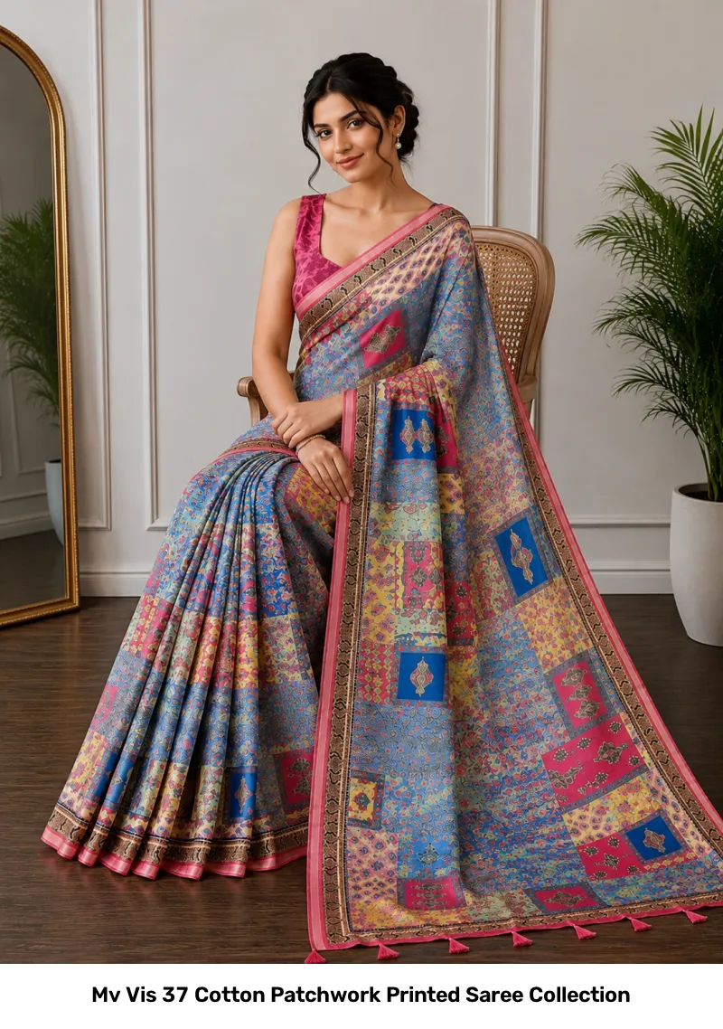 Mv Vis 37 Cotton Patchwork Printed Saree Collection - Image 6
