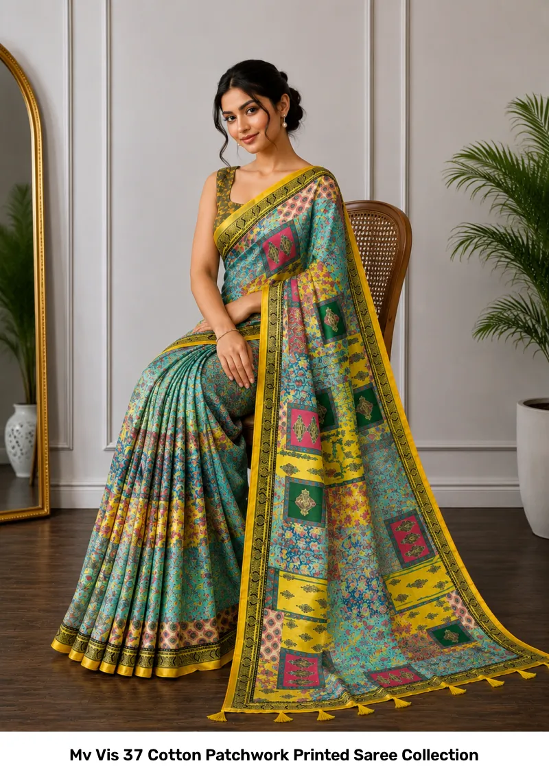 Mv Vis 37 Cotton Patchwork Printed Saree Collection - Image 7