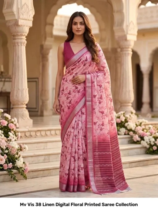 Mv Vis 38 Linen Digital Floral Printed Saree Collection