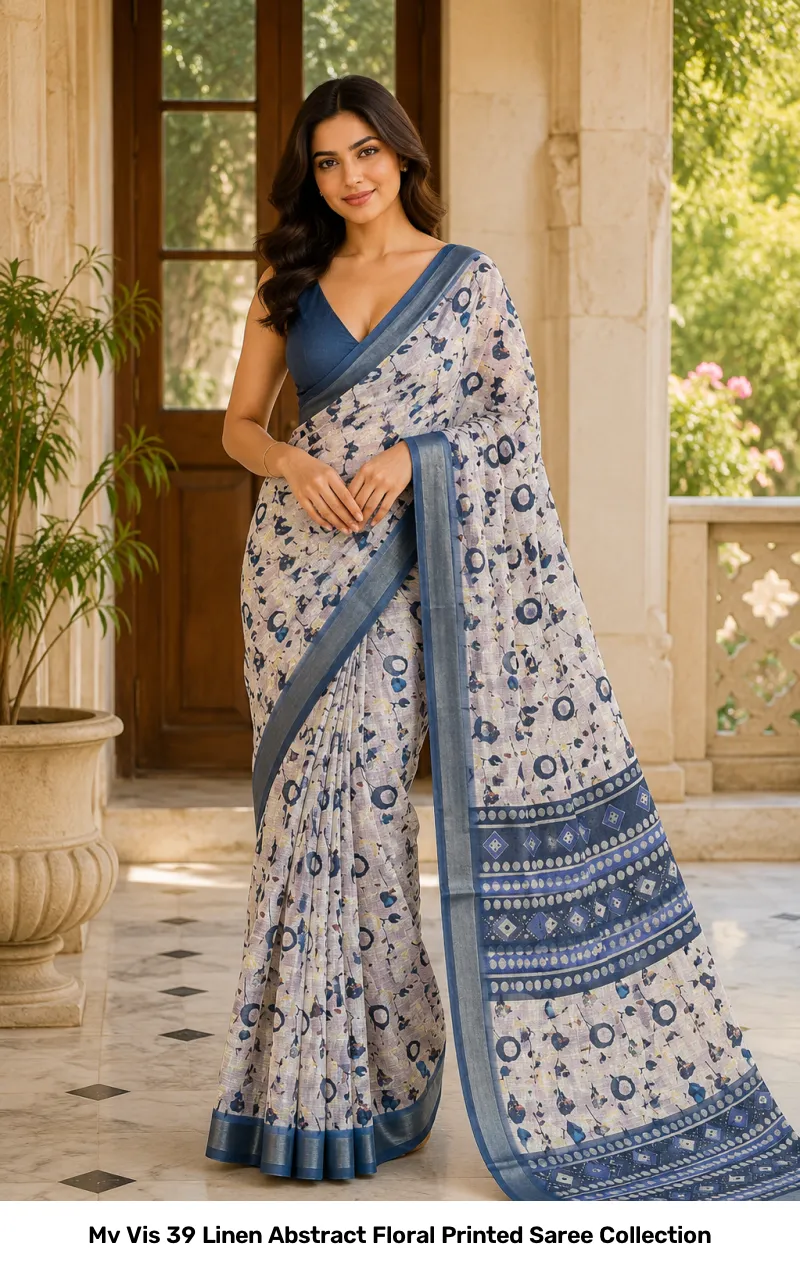 Mv Vis 39 Linen Abstract Floral Printed Saree Collection - Image 2