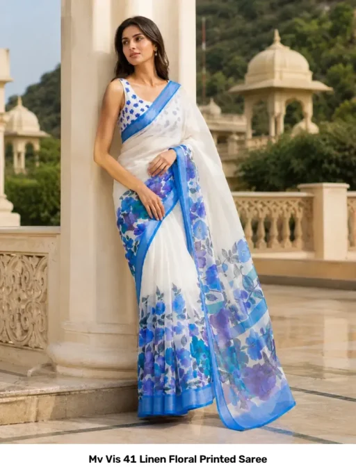 Mv Vis 41 Linen Floral Printed Saree