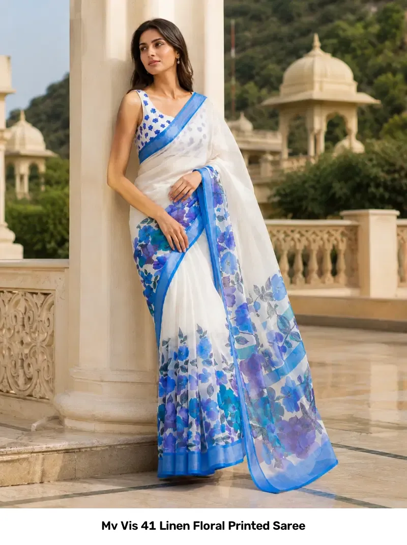 Mv Vis 41 Linen Floral Printed Saree