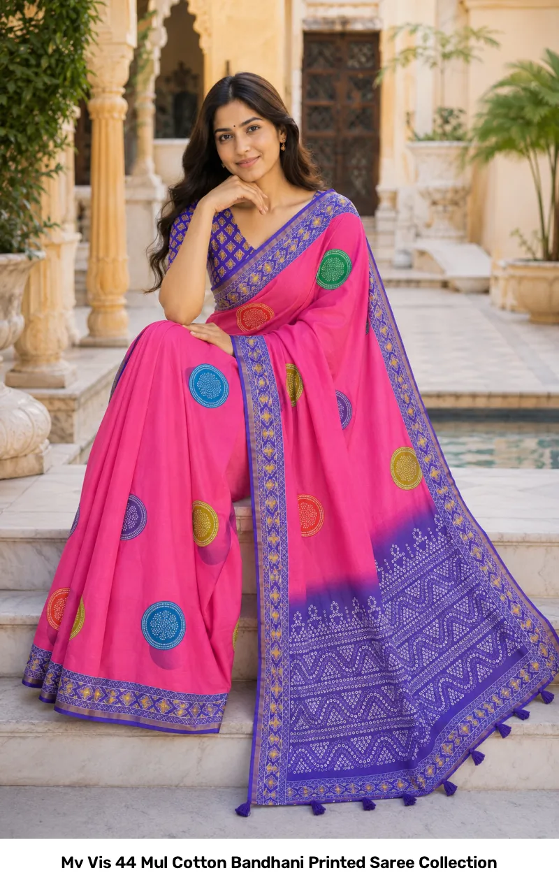 Mv Vis 44 Mul Cotton Bandhani Printed Saree Collection - Image 11