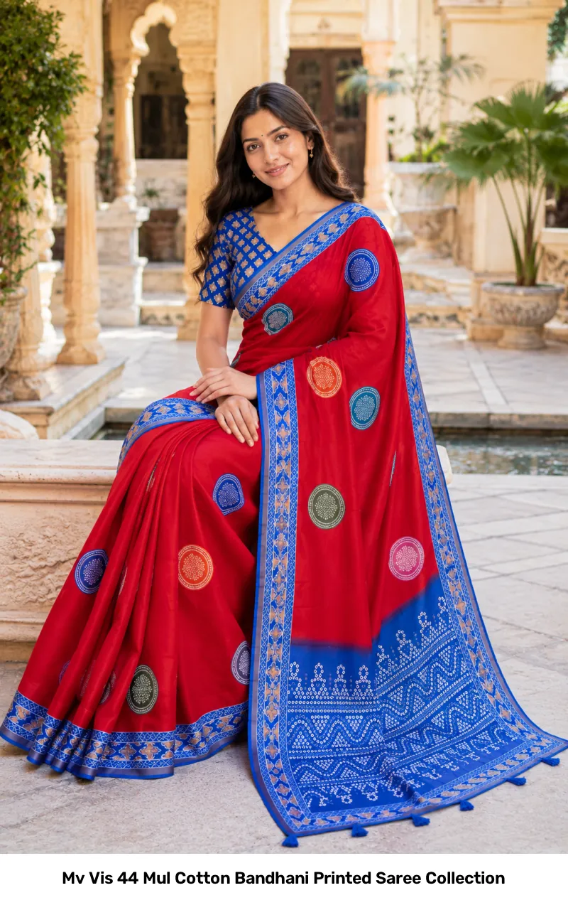 Mv Vis 44 Mul Cotton Bandhani Printed Saree Collection - Image 3