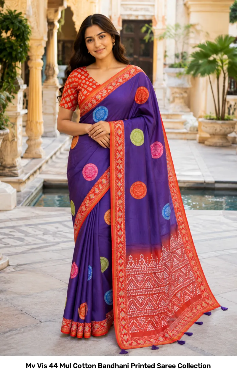 Mv Vis 44 Mul Cotton Bandhani Printed Saree Collection - Image 4