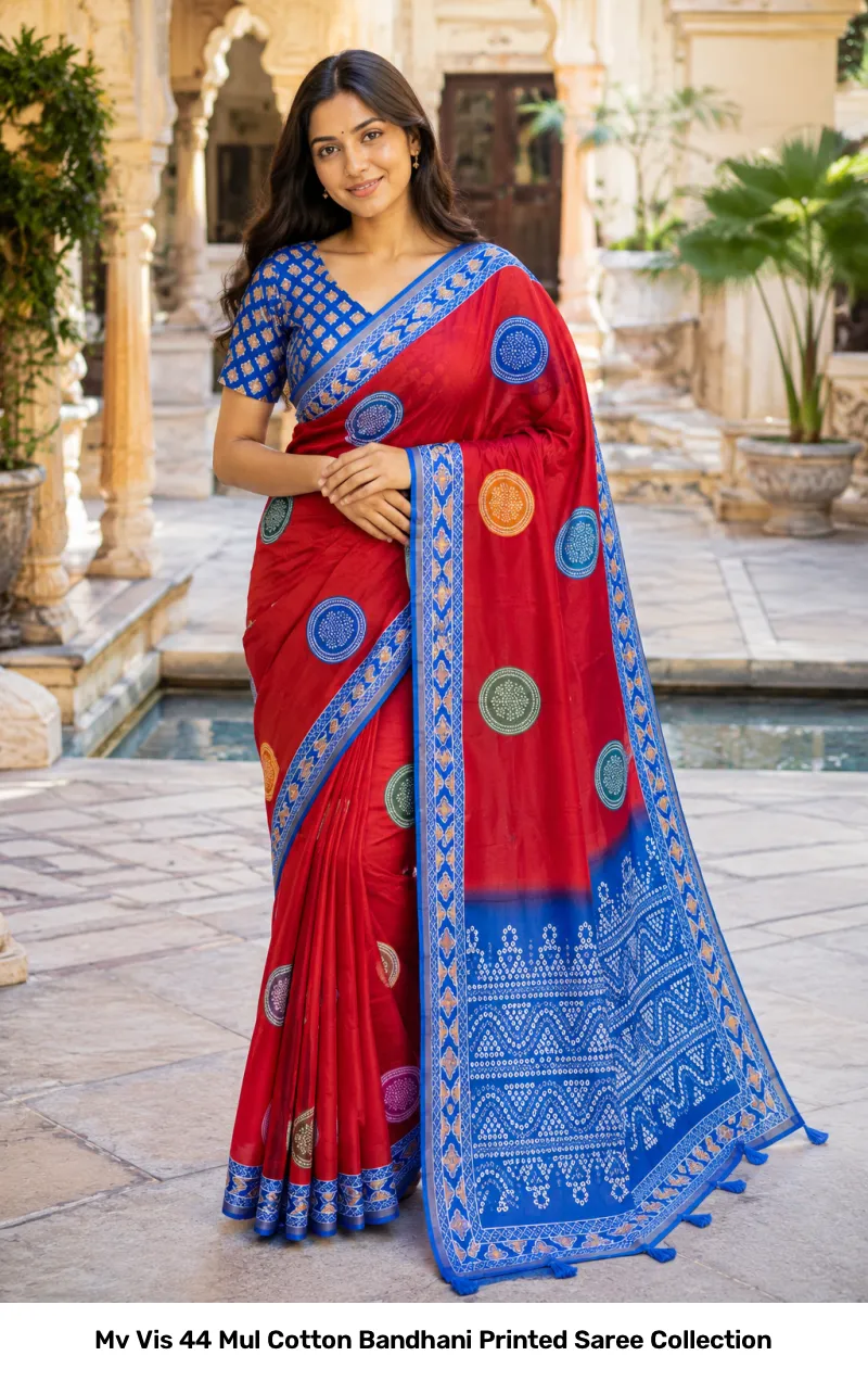 Mv Vis 44 Mul Cotton Bandhani Printed Saree Collection - Image 8