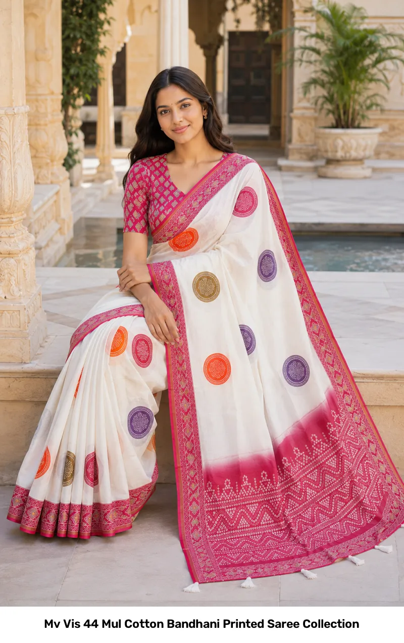 Mv Vis 44 Mul Cotton Bandhani Printed Saree Collection - Image 9
