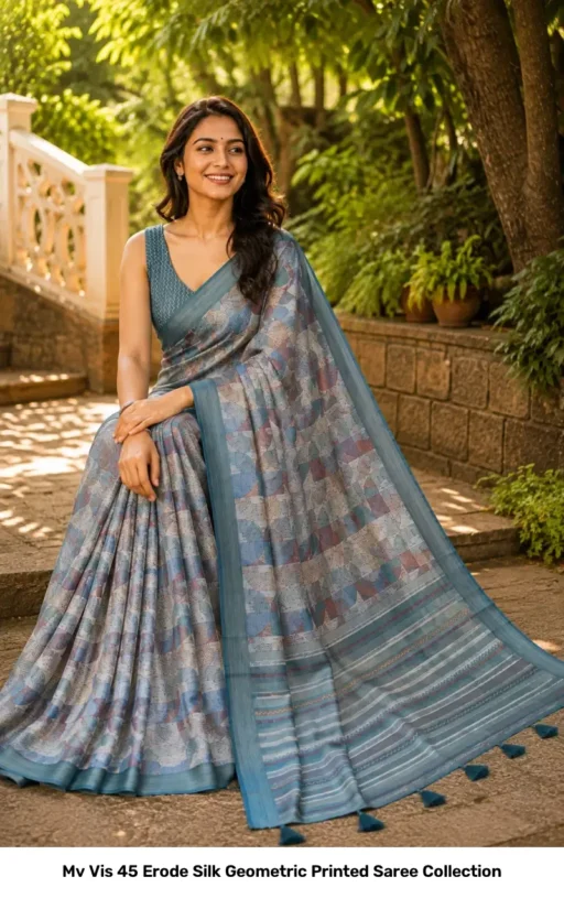 Mv Vis 45 Erode Silk Geometric Printed Saree Collection