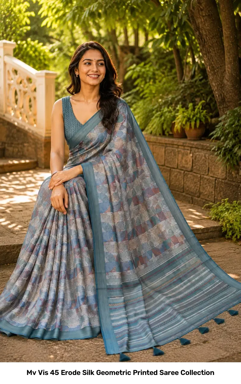 Mv Vis 45 Erode Silk Geometric Printed Saree Collection