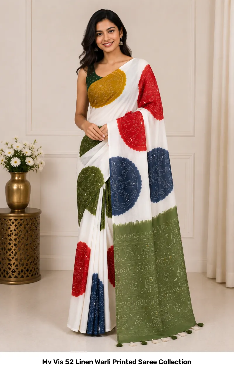 Mv Vis 52 Linen Warli Printed Saree Collection - Image 2