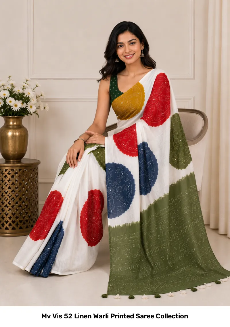 Mv Vis 52 Linen Warli Printed Saree Collection - Image 6