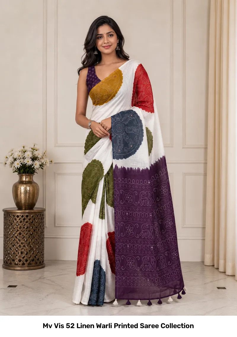 Mv Vis 52 Linen Warli Printed Saree Collection - Image 8