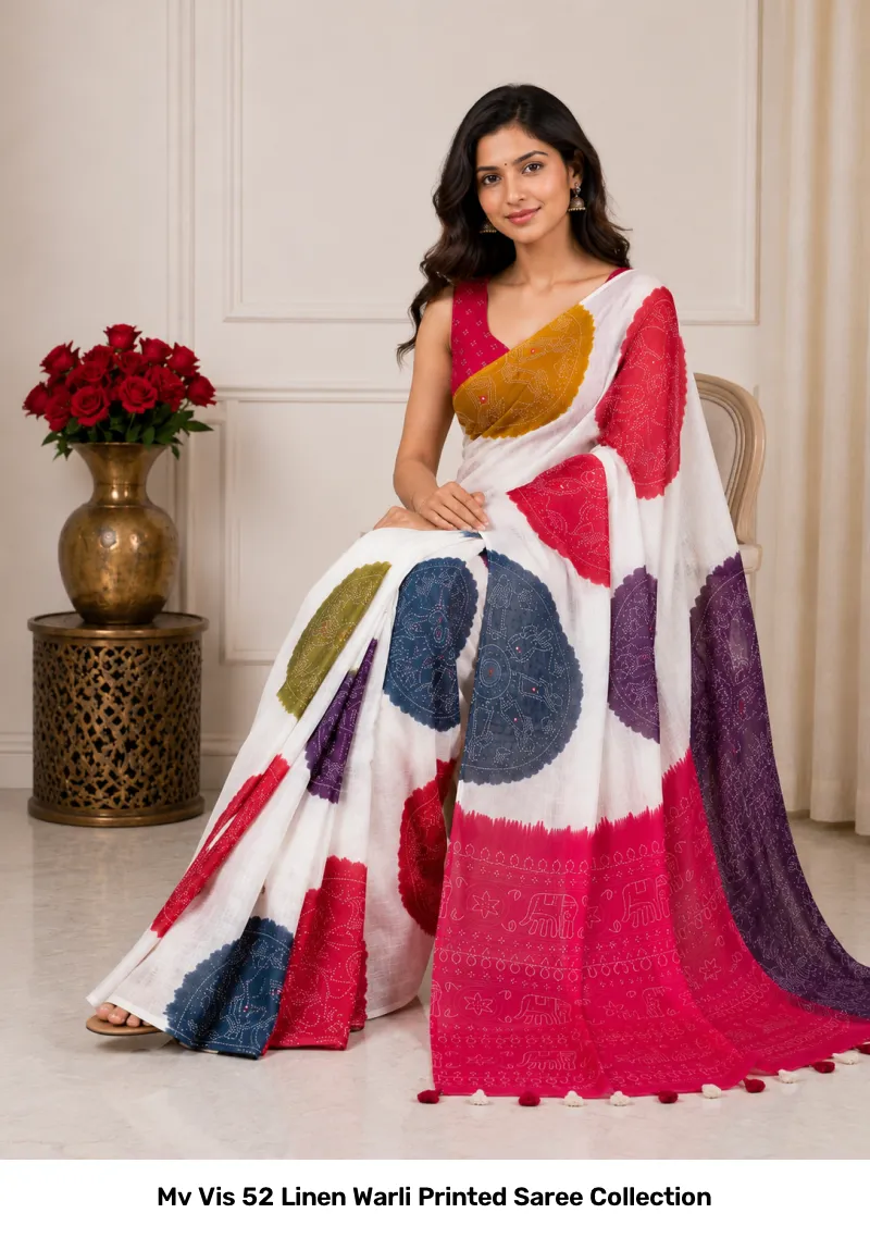 Mv Vis 52 Linen Warli Printed Saree Collection - Image 9