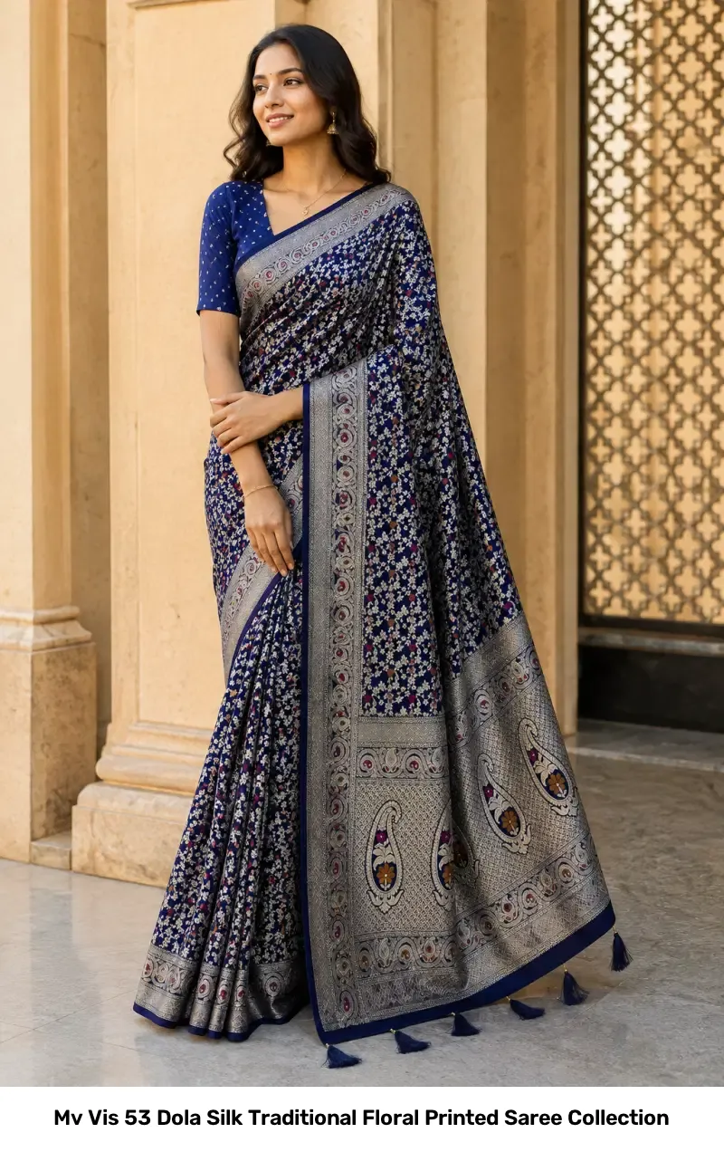 Mv Vis 53 Dola Silk Traditional Floral Printed Saree Collection