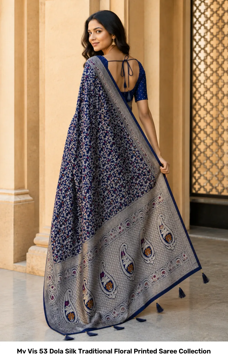 Mv Vis 53 Dola Silk Traditional Floral Printed Saree Collection - Image 5