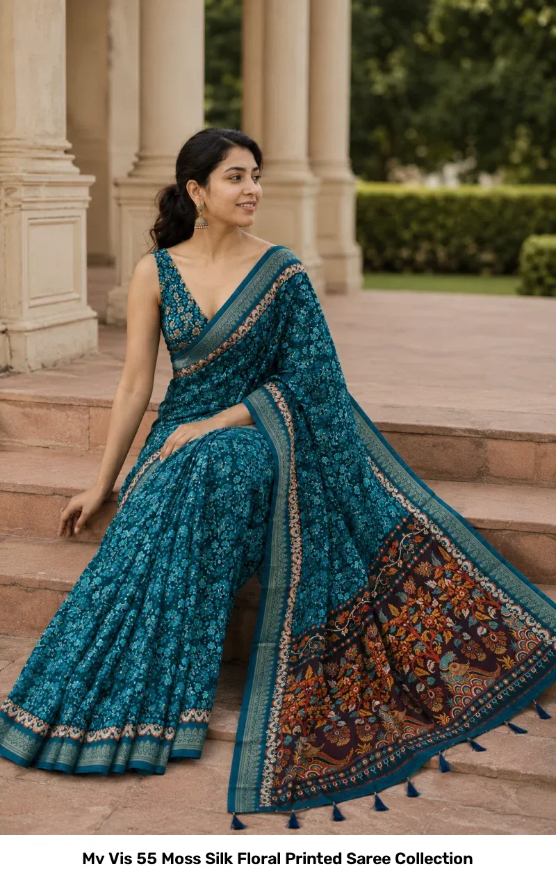 Mv Vis 55 Moss Silk Floral Printed Saree Collection