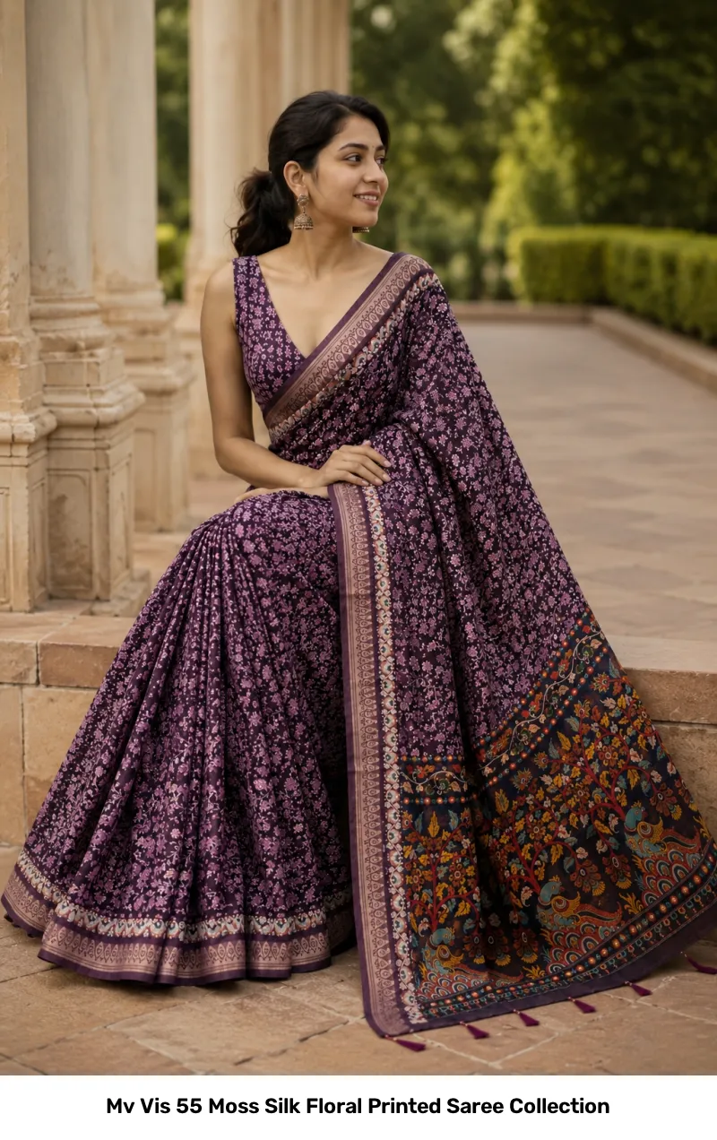 Mv Vis 55 Moss Silk Floral Printed Saree Collection - Image 2
