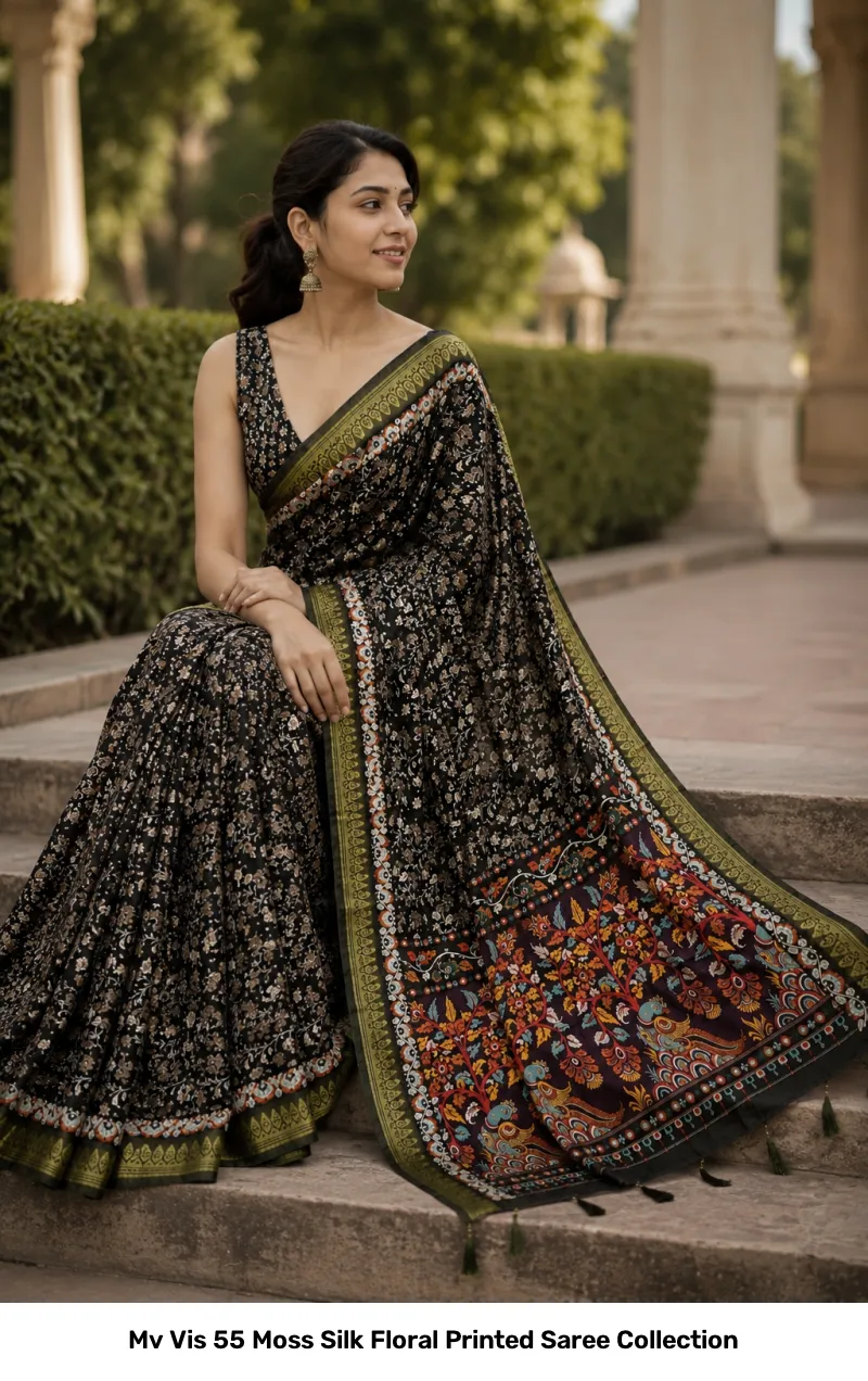 Mv Vis 55 Moss Silk Floral Printed Saree Collection - Image 3