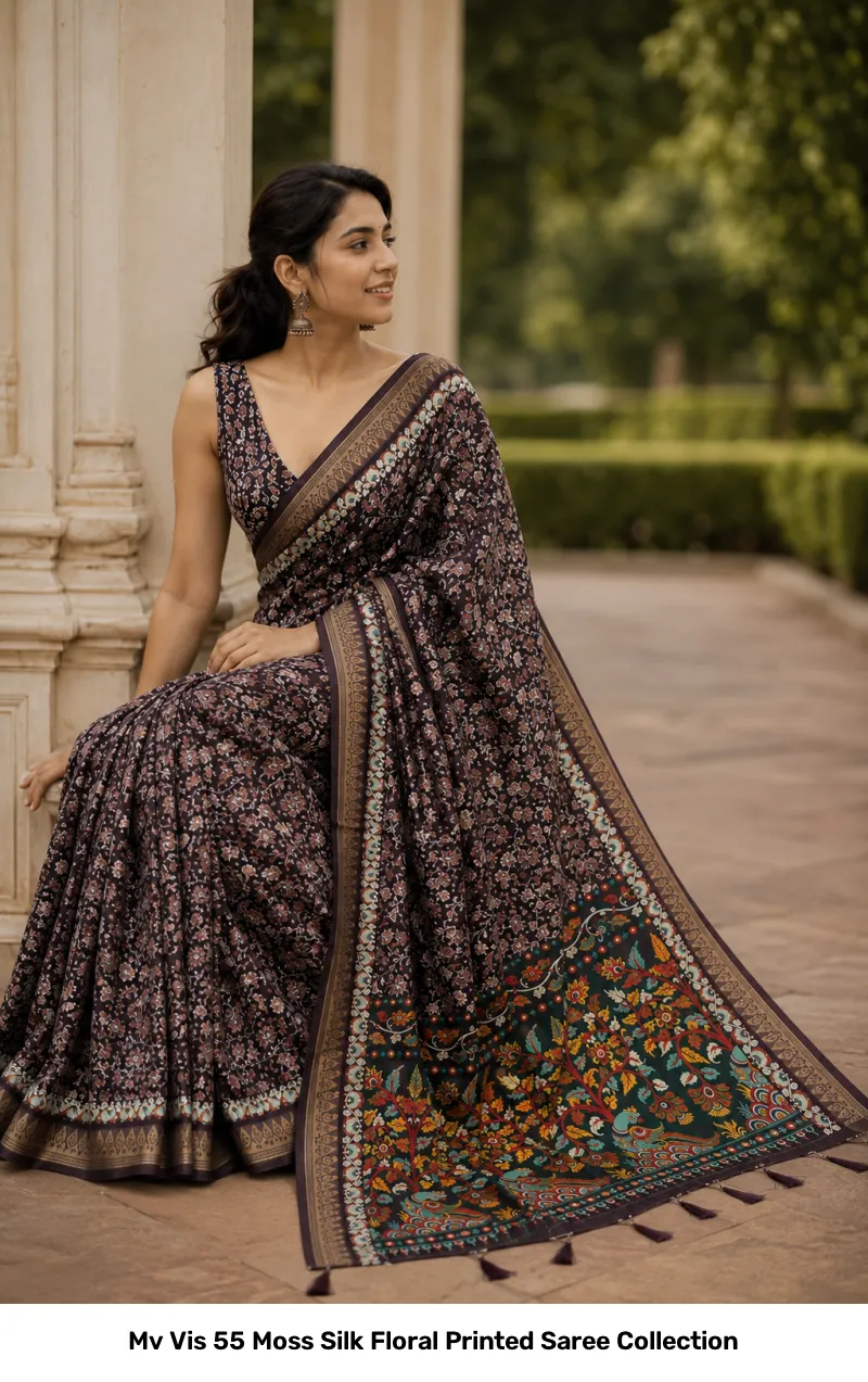 Mv Vis 55 Moss Silk Floral Printed Saree Collection - Image 4