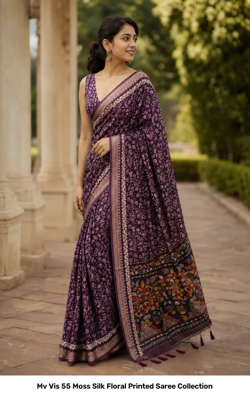 Mv Vis 55 Moss Silk Floral Printed Saree Collection - Image 6