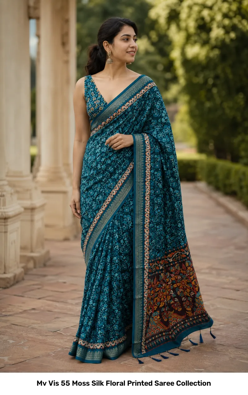 Mv Vis 55 Moss Silk Floral Printed Saree Collection - Image 7