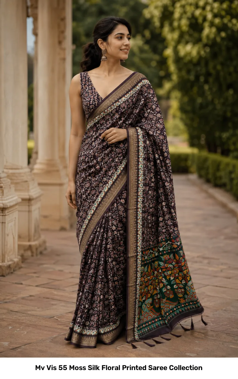 Mv Vis 55 Moss Silk Floral Printed Saree Collection - Image 8