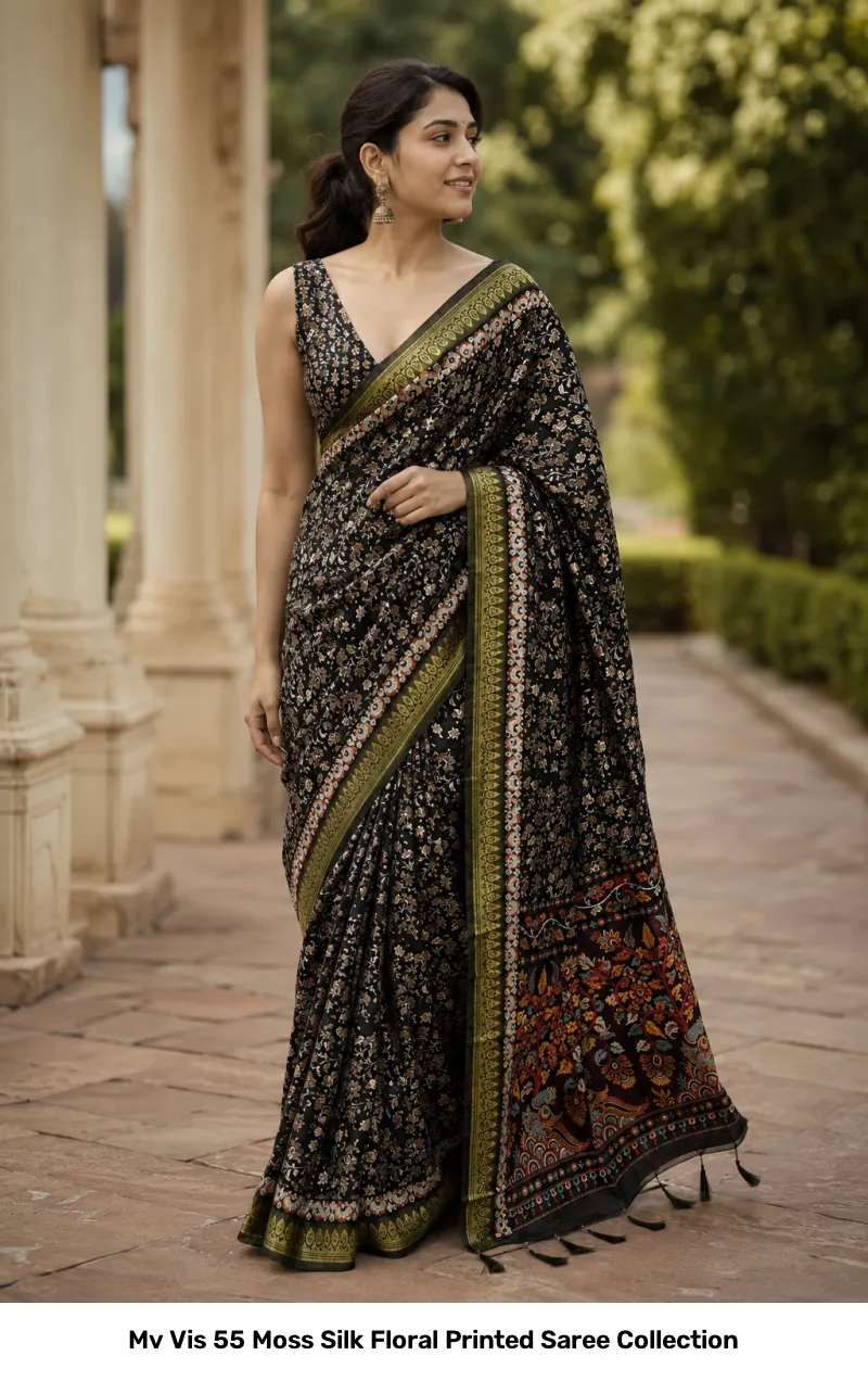 Mv Vis 55 Moss Silk Floral Printed Saree Collection - Image 9