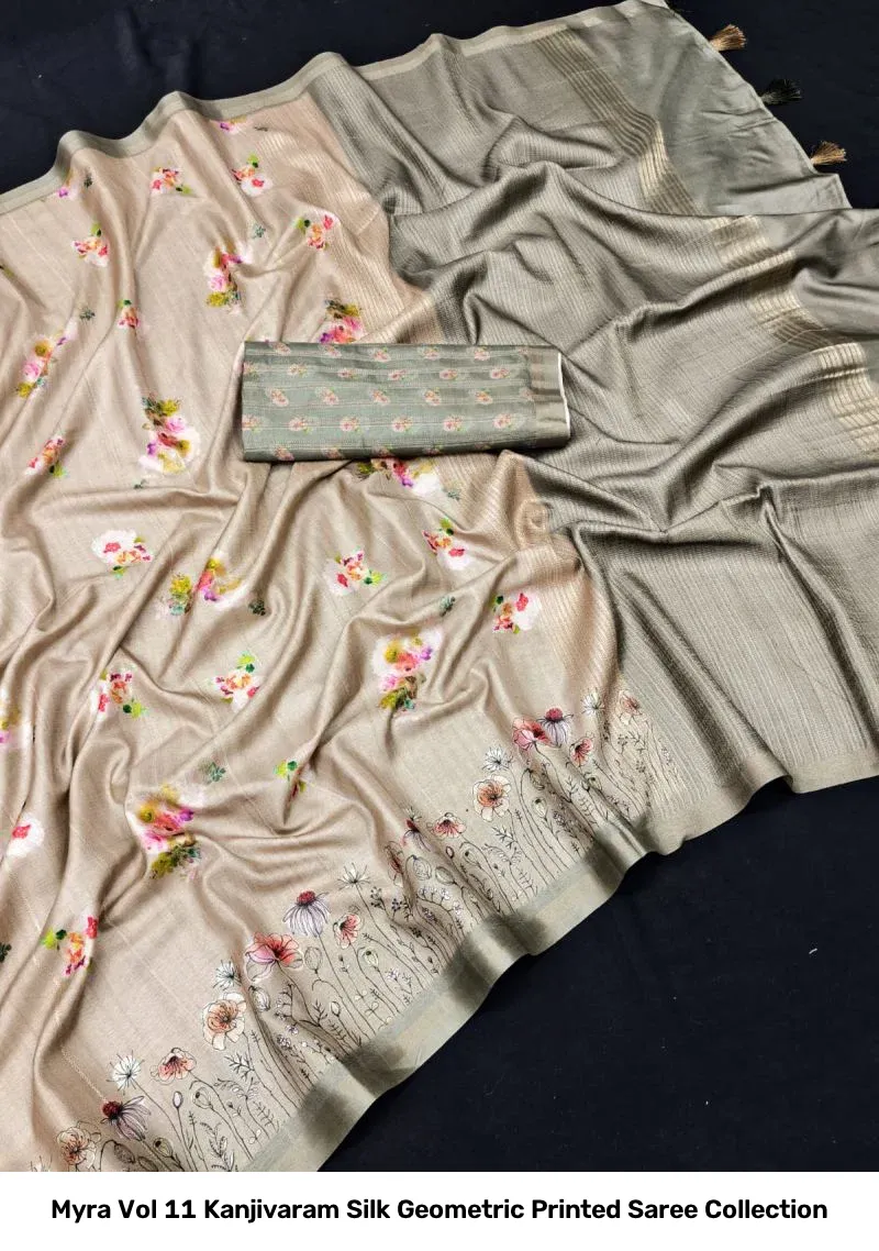 Myra Vol 11 Kanjivaram Silk Geometric Printed Saree Collection - Image 3