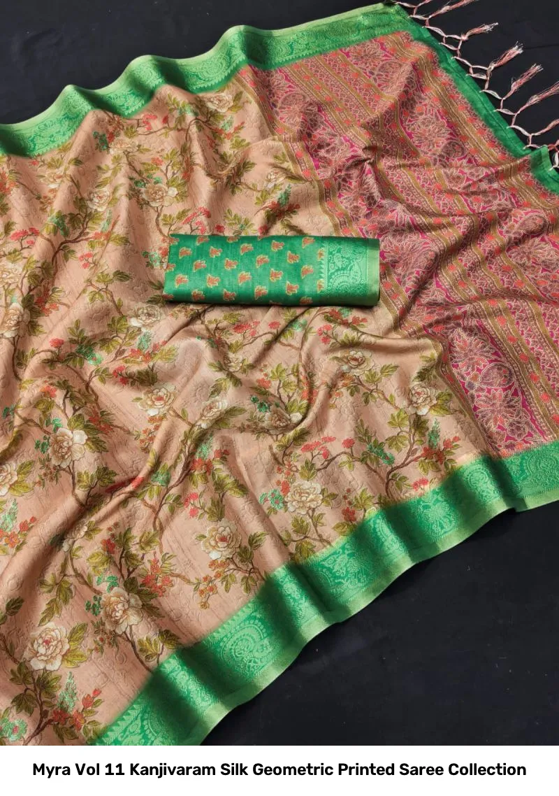 Myra Vol 11 Kanjivaram Silk Geometric Printed Saree Collection - Image 4