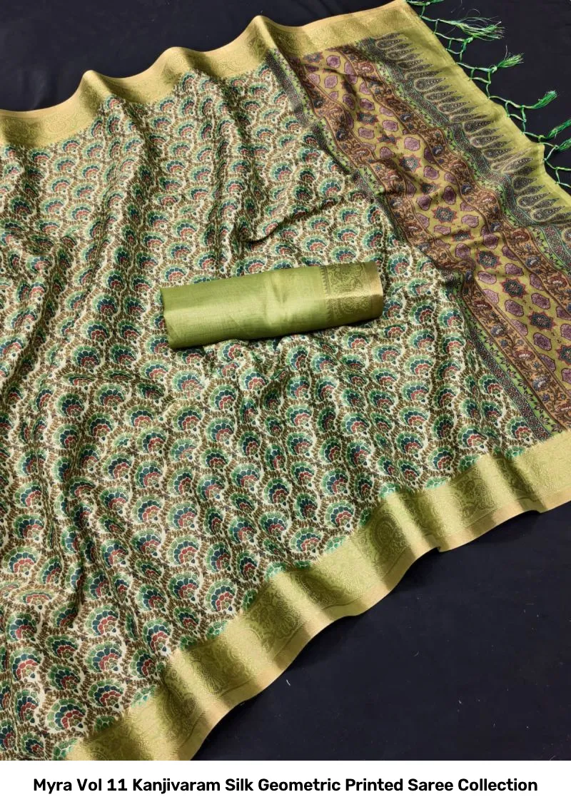 Myra Vol 11 Kanjivaram Silk Geometric Printed Saree Collection - Image 5
