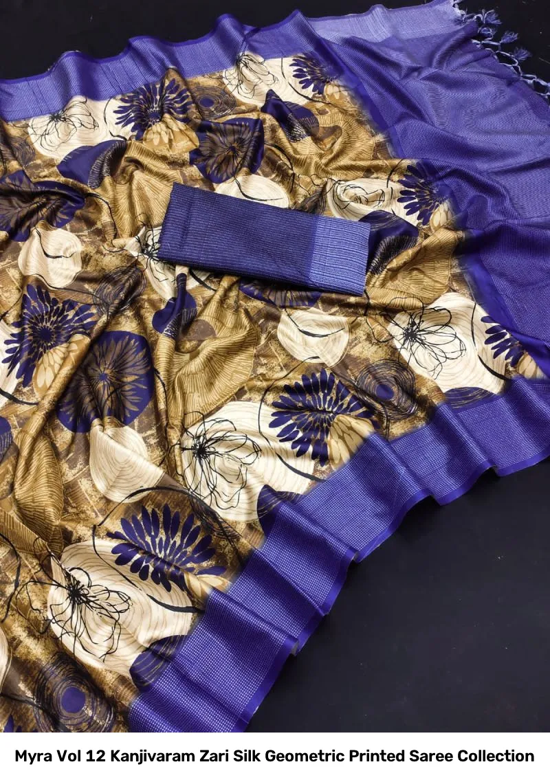 Myra Vol 12 Kanjivaram Zari Silk Geometric Printed Saree Collection - Image 2
