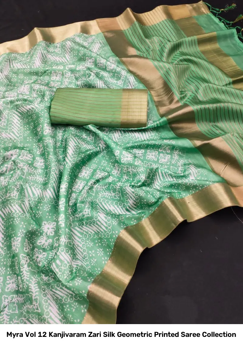 Myra Vol 12 Kanjivaram Zari Silk Geometric Printed Saree Collection - Image 6