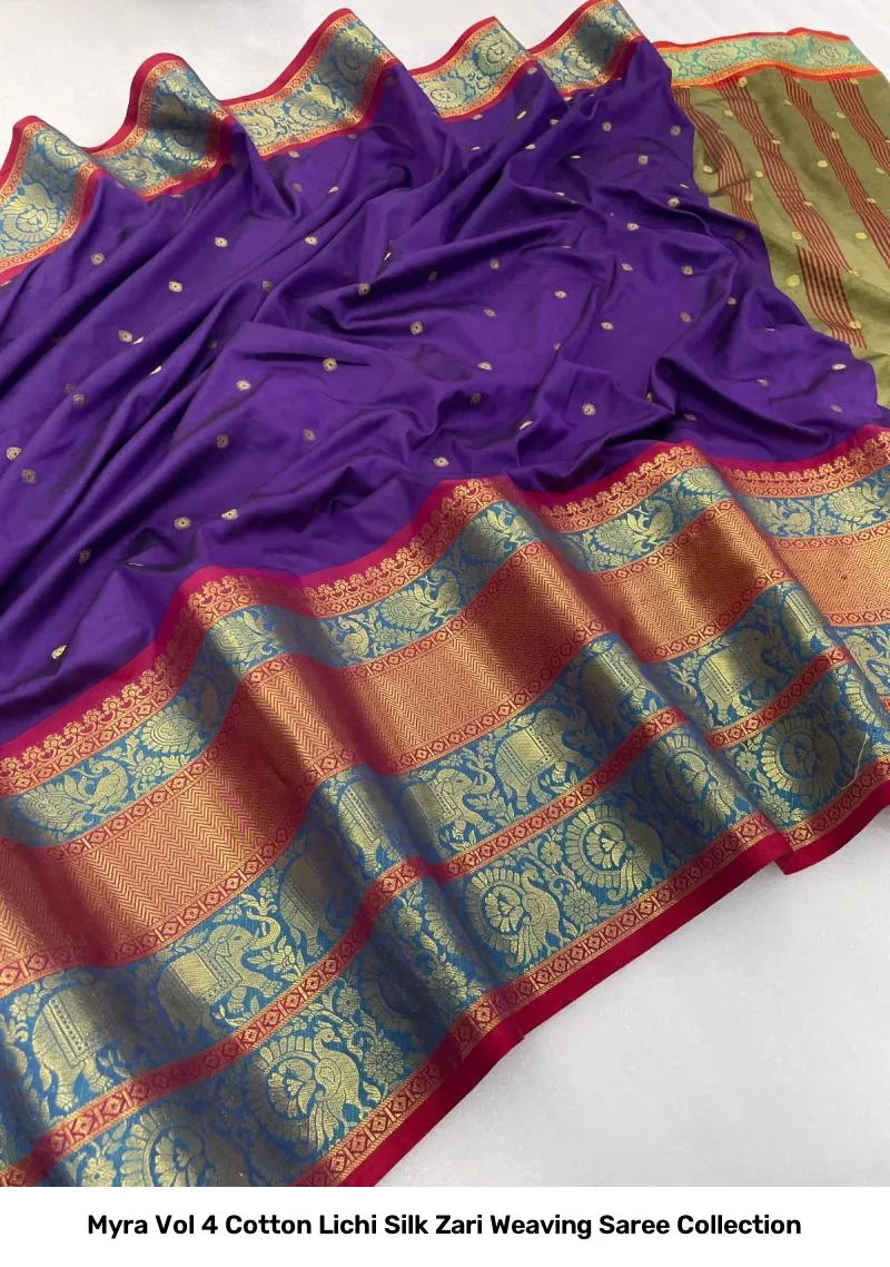 Myra Vol 4 Cotton Lichi Silk Zari Weaving Saree Collection - Image 3