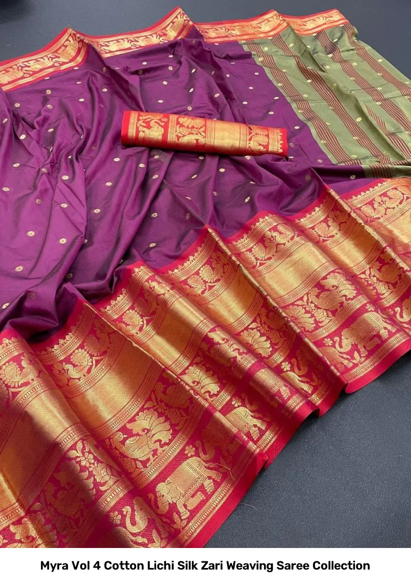 Myra Vol 4 Cotton Lichi Silk Zari Weaving Saree Collection - Image 4
