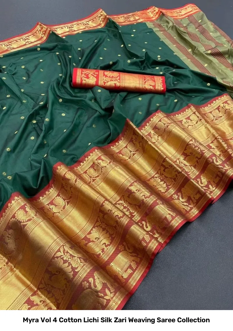 Myra Vol 4 Cotton Lichi Silk Zari Weaving Saree Collection - Image 5