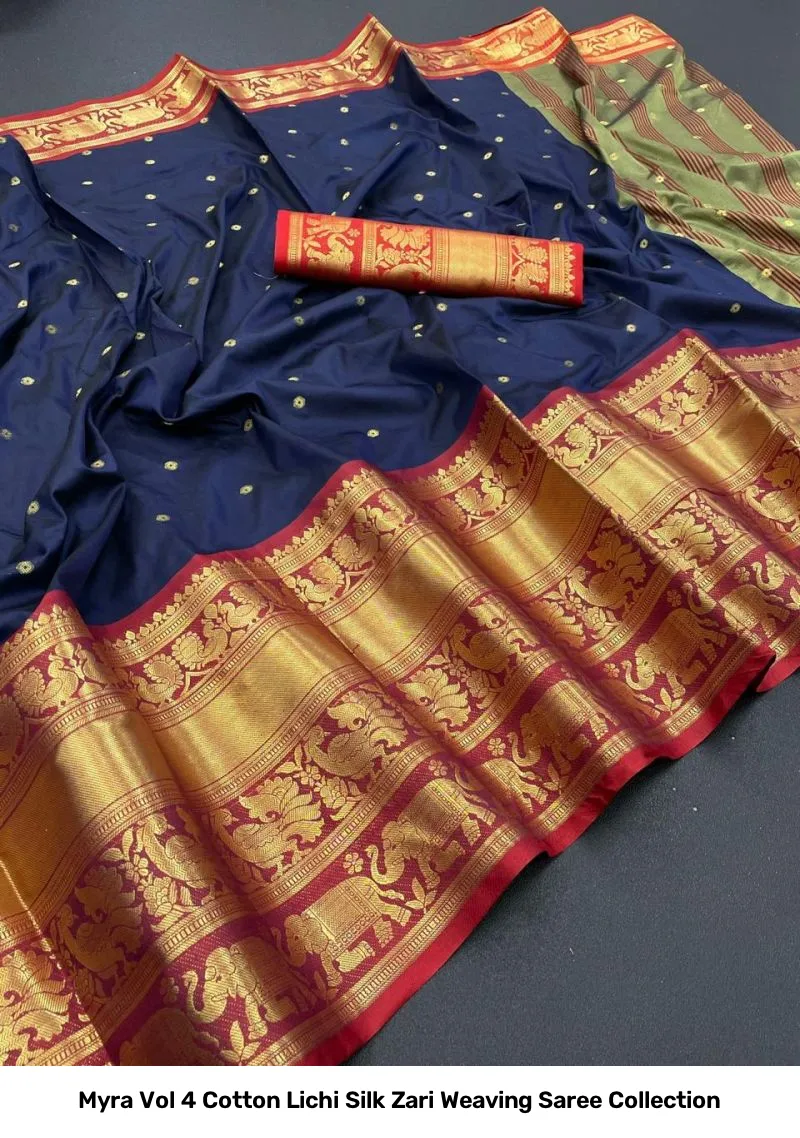 Myra Vol 4 Cotton Lichi Silk Zari Weaving Saree Collection - Image 6