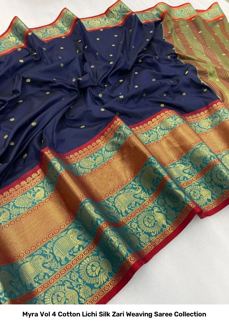Myra Vol 4 Cotton Lichi Silk Zari Weaving Saree Collection - Image 7