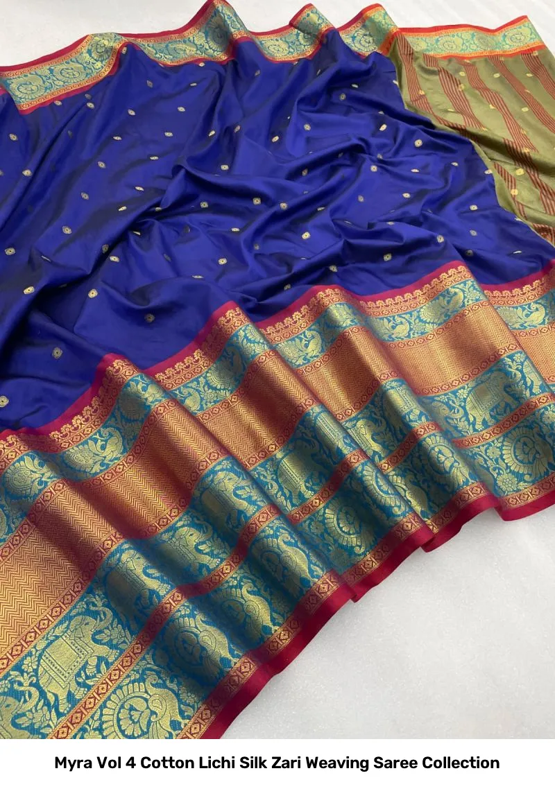 Myra Vol 4 Cotton Lichi Silk Zari Weaving Saree Collection - Image 8