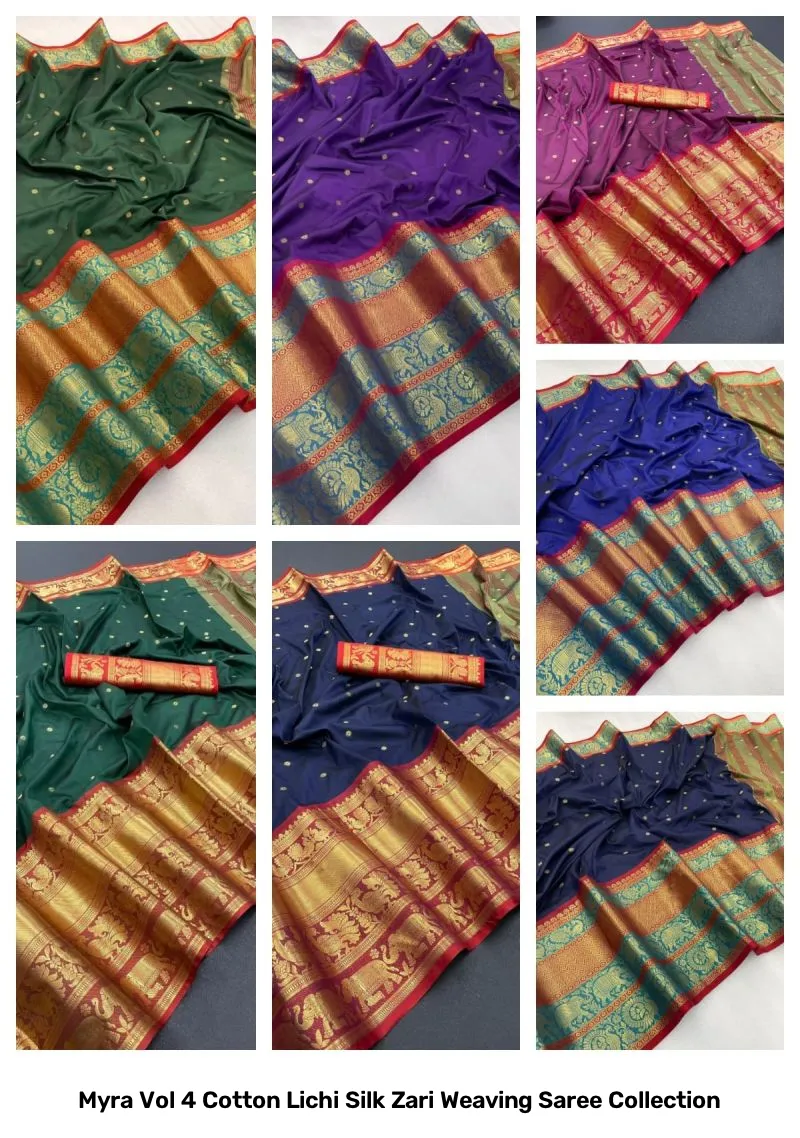Myra Vol 4 Cotton Lichi Silk Zari Weaving Saree Collection - Image 9