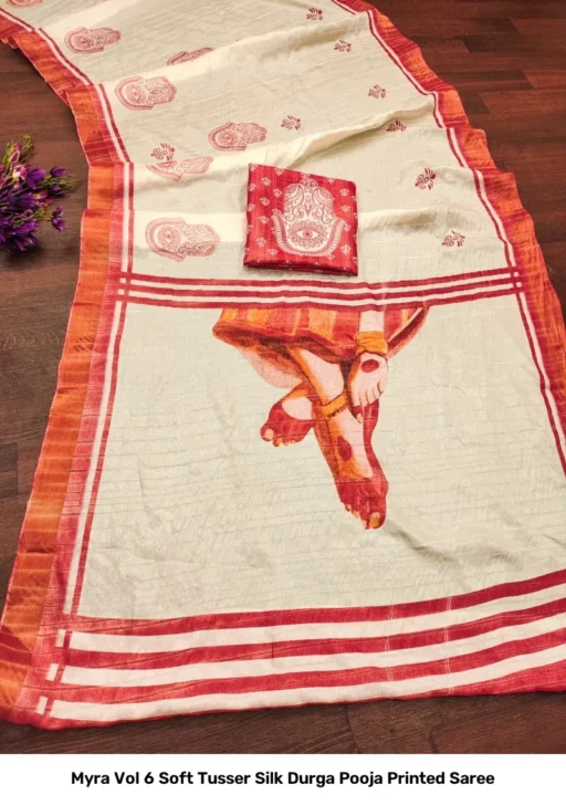 Myra Vol 6 Soft Tusser Silk Durga Pooja Printed Saree